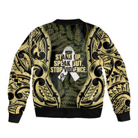 White Ribbon Day New Zealand Bomber Jacket Respect Women Maori Pattern Yellow LT14 - Polynesian Pride