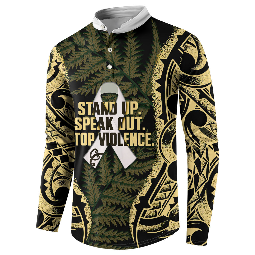 White Ribbon Day New Zealand Button Sweatshirt Respect Women Maori Pattern Yellow LT14 - Polynesian Pride