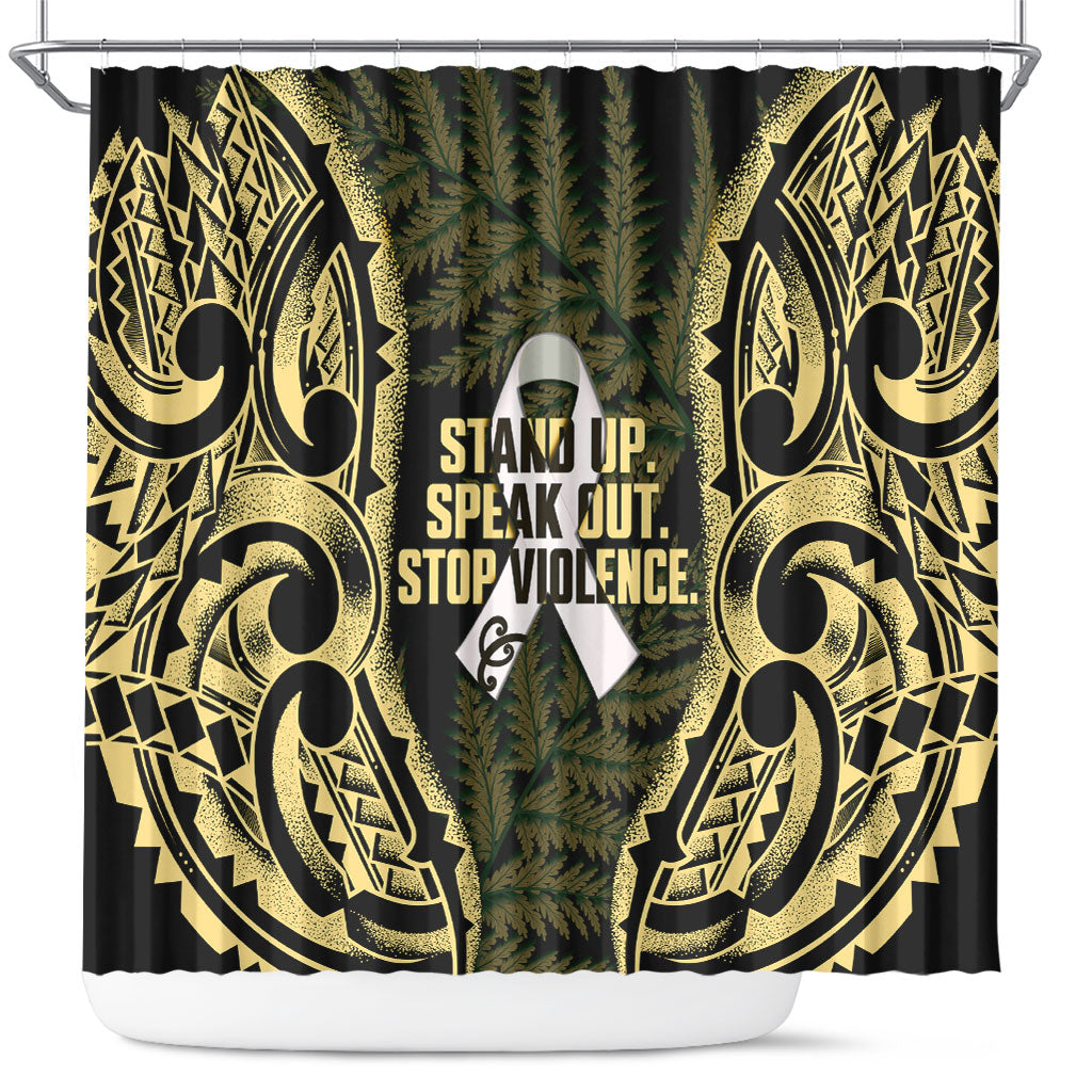 White Ribbon Day New Zealand Shower Curtain Respect Women Maori Pattern Yellow LT14 Yellow - Polynesian Pride