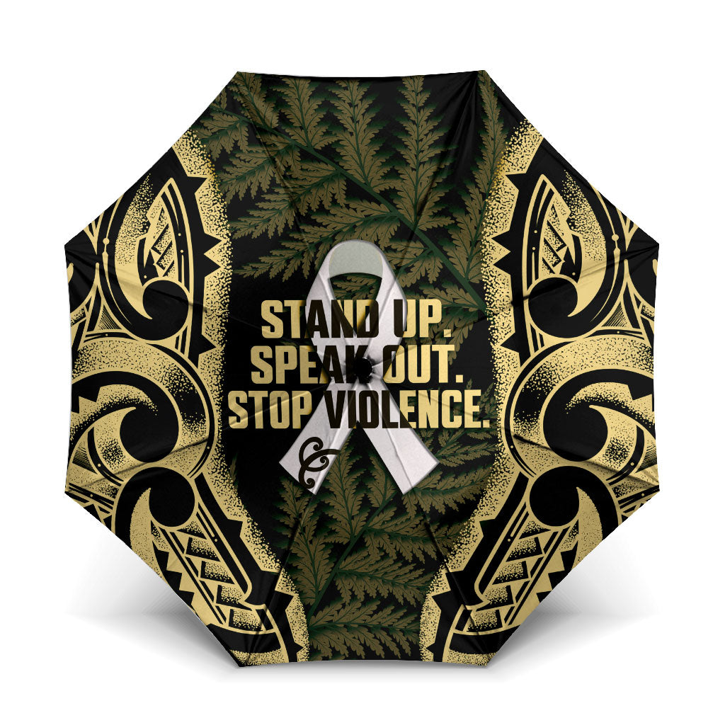 White Ribbon Day New Zealand Umbrella Respect Women Maori Pattern Yellow LT14 One Size Folded 11.42 inch Opened Diameter 37.4 inch Yellow - Polynesian Pride