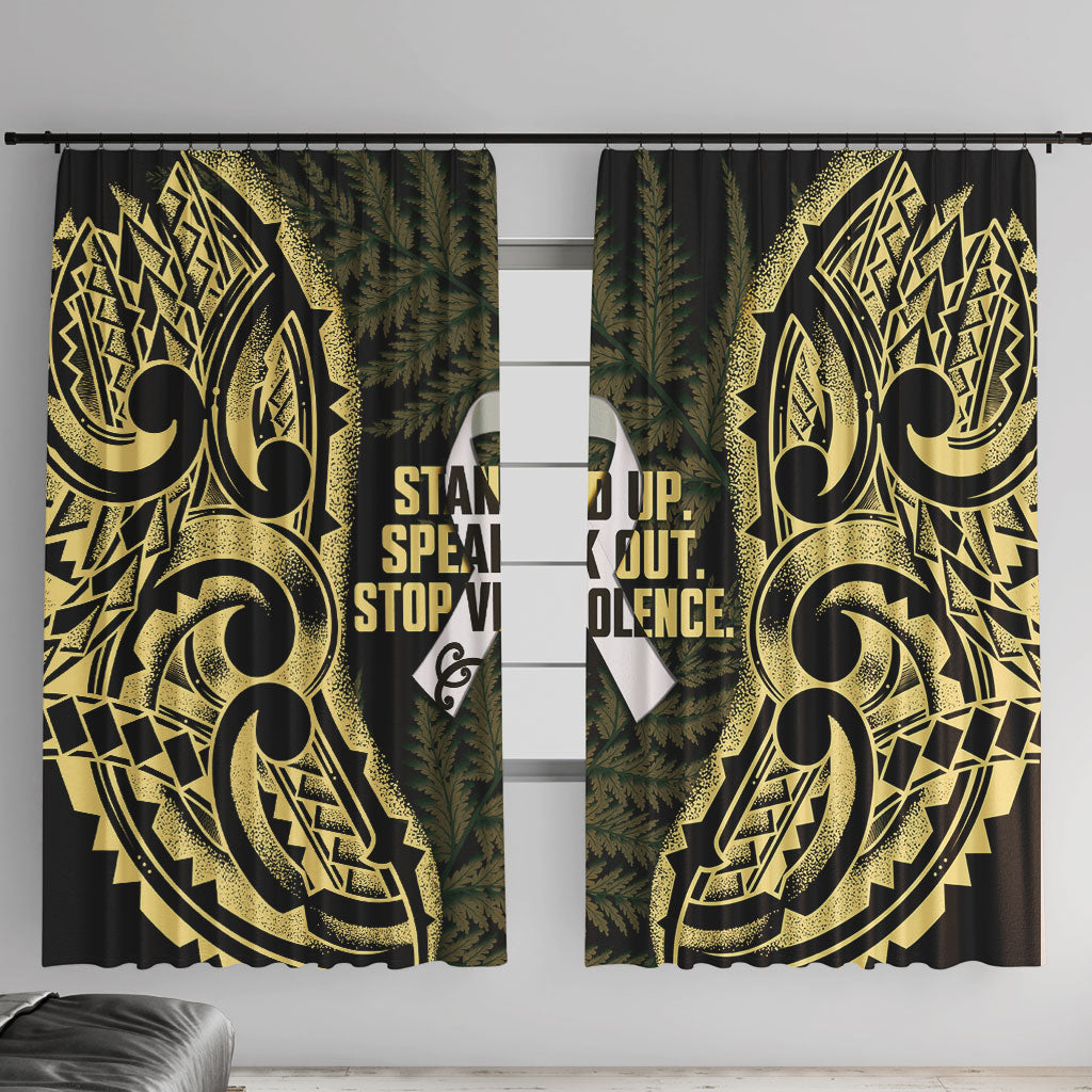 White Ribbon Day New Zealand Window Curtain Respect Women Maori Pattern Yellow LT14 With Hooks Yellow - Polynesian Pride