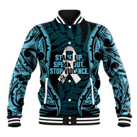 White Ribbon Day New Zealand Baseball Jacket Respect Women Maori Pattern Blue LT14 Unisex Blue - Polynesian Pride