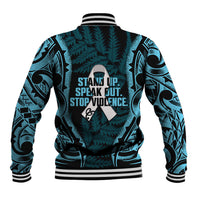 White Ribbon Day New Zealand Baseball Jacket Respect Women Maori Pattern Blue LT14 - Polynesian Pride