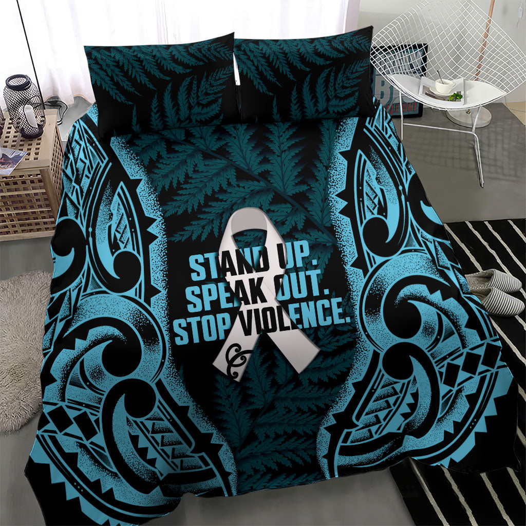 White Ribbon Day New Zealand Bedding Set Respect Women Maori Pattern Blue LT14 - Polynesian Pride