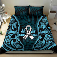 White Ribbon Day New Zealand Bedding Set Respect Women Maori Pattern Blue LT14 - Polynesian Pride