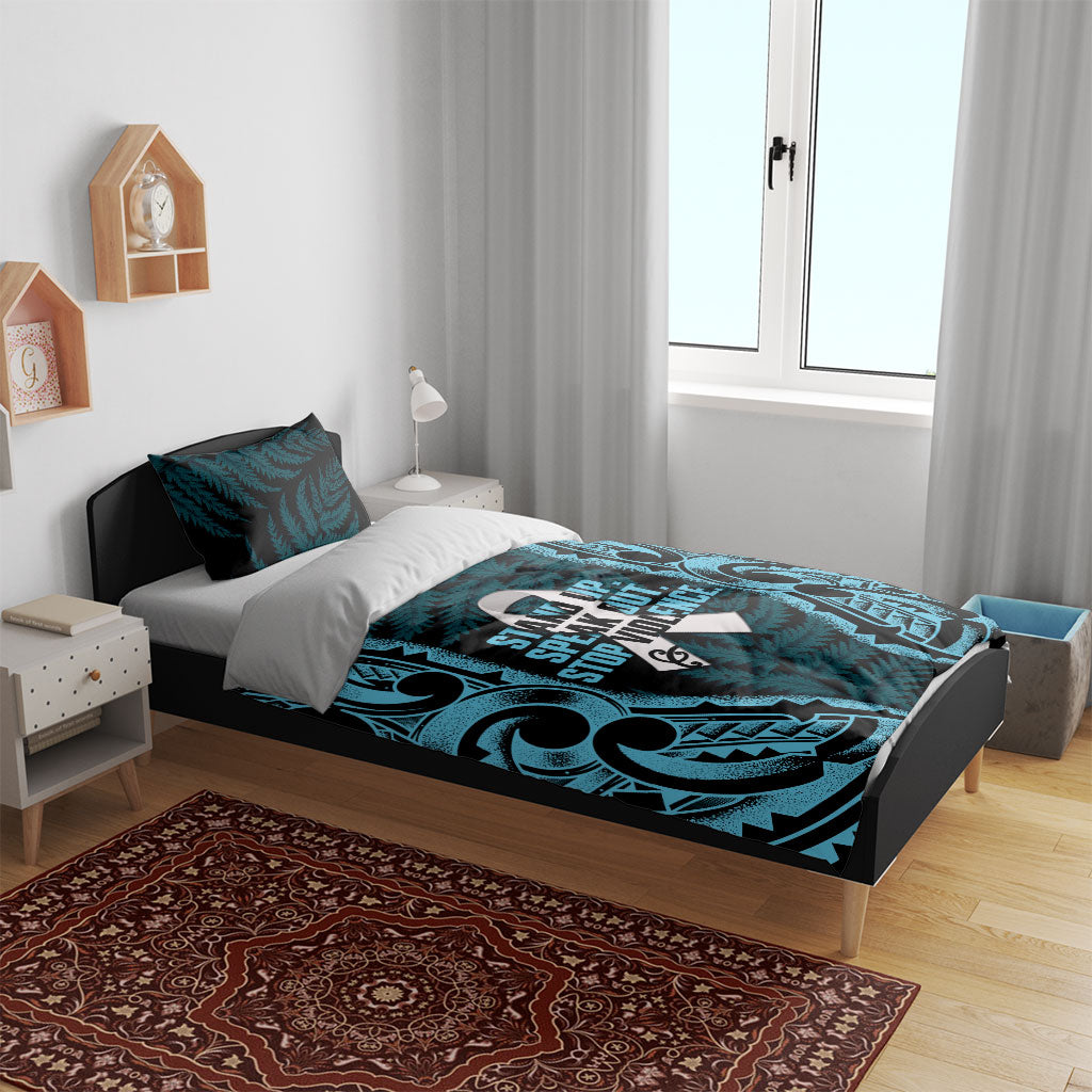 White Ribbon Day New Zealand Bedding Set Respect Women Maori Pattern Blue LT14 - Polynesian Pride