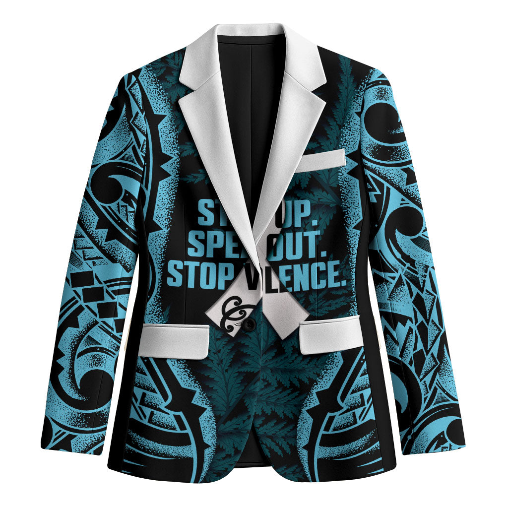 White Ribbon Day New Zealand Blazer Respect Women Maori Pattern Blue LT14 Unisex Blue - Polynesian Pride