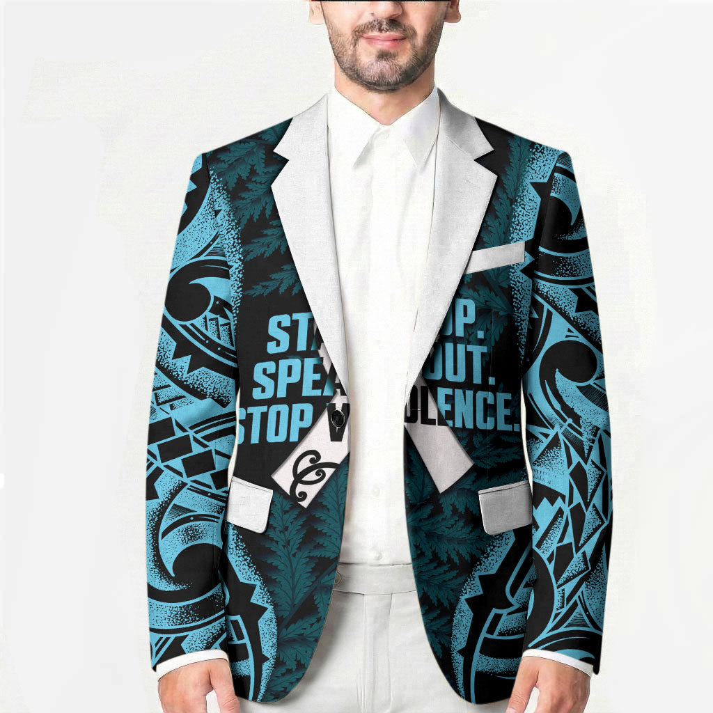 White Ribbon Day New Zealand Blazer Respect Women Maori Pattern Blue LT14 - Polynesian Pride