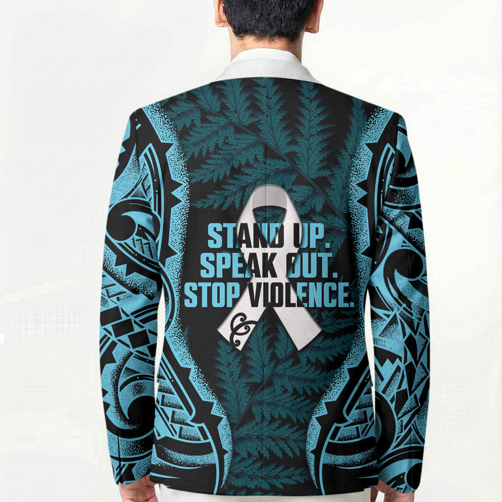 White Ribbon Day New Zealand Blazer Respect Women Maori Pattern Blue LT14 - Polynesian Pride