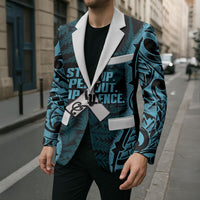 White Ribbon Day New Zealand Blazer Respect Women Maori Pattern Blue LT14 - Polynesian Pride