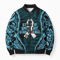 White Ribbon Day New Zealand Bomber Puffer Jacket Respect Women Maori Pattern Blue LT14 Unisex Blue - Polynesian Pride
