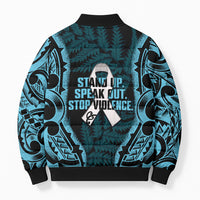 White Ribbon Day New Zealand Bomber Puffer Jacket Respect Women Maori Pattern Blue LT14 - Polynesian Pride