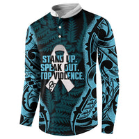 White Ribbon Day New Zealand Button Sweatshirt Respect Women Maori Pattern Blue LT14 - Polynesian Pride
