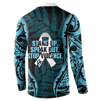 White Ribbon Day New Zealand Button Sweatshirt Respect Women Maori Pattern Blue LT14 - Polynesian Pride