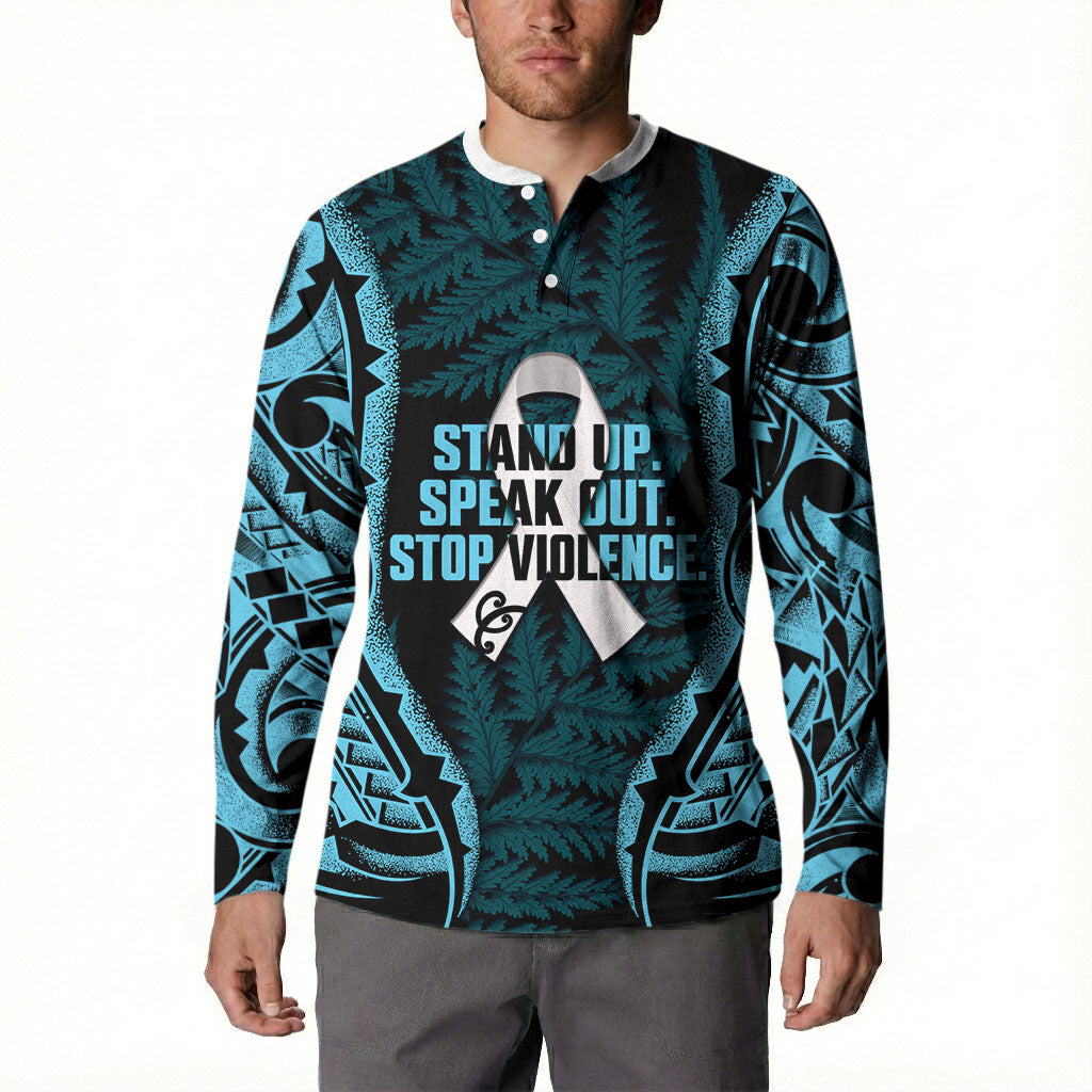 White Ribbon Day New Zealand Button Sweatshirt Respect Women Maori Pattern Blue LT14 - Polynesian Pride