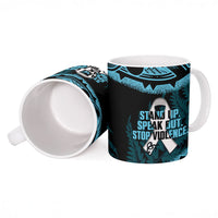 White Ribbon Day New Zealand Ceramic Mug Respect Women Maori Pattern Blue LT14 - Polynesian Pride