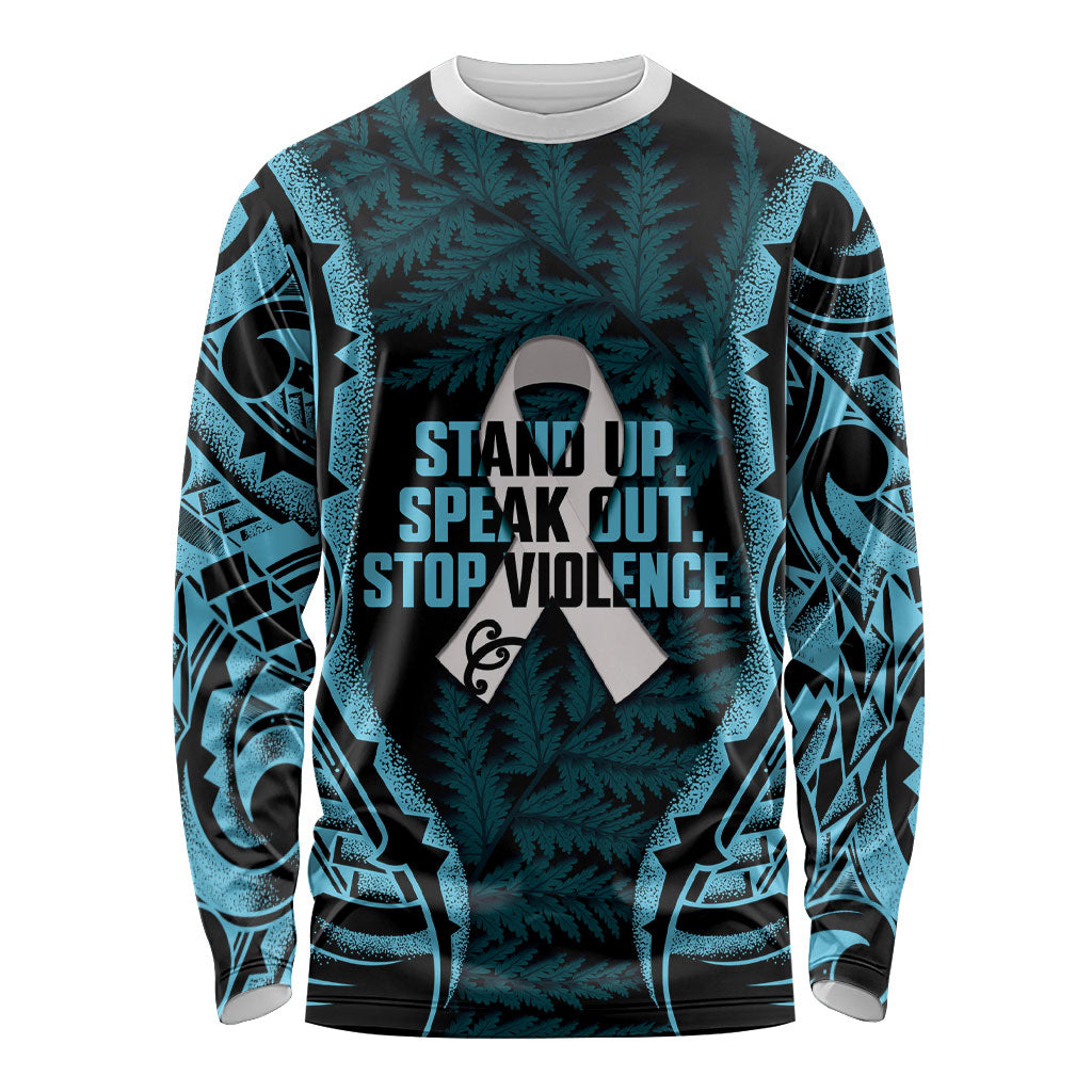 White Ribbon Day New Zealand Long Sleeve Shirt Respect Women Maori Pattern Blue LT14 Unisex Blue - Polynesian Pride