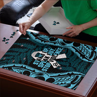 White Ribbon Day New Zealand Puzzle Respect Women Maori Pattern Blue LT14 - Polynesian Pride