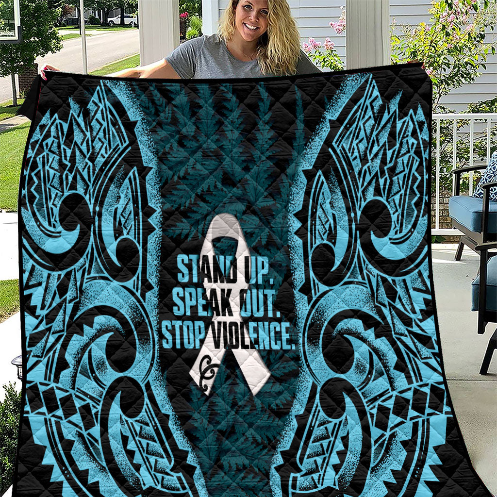 White Ribbon Day New Zealand Quilt Respect Women Maori Pattern Blue LT14 Blue - Polynesian Pride
