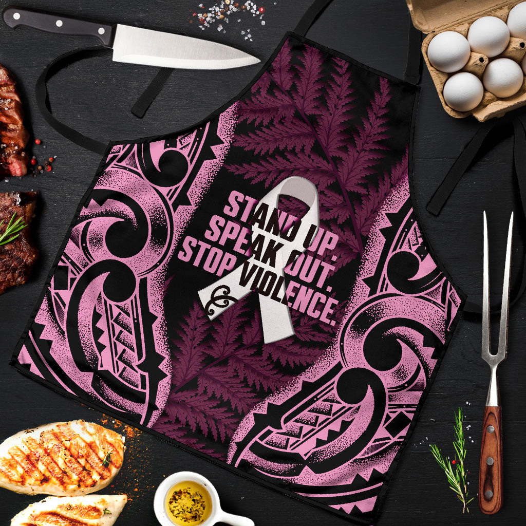 White Ribbon Day New Zealand Apron Respect Women Maori Pattern Pink LT14 Pink - Polynesian Pride