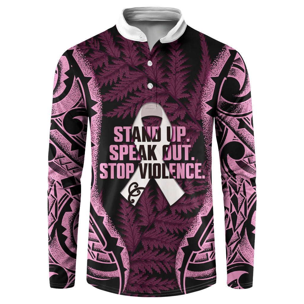 White Ribbon Day New Zealand Button Sweatshirt Respect Women Maori Pattern Pink LT14 Pink - Polynesian Pride