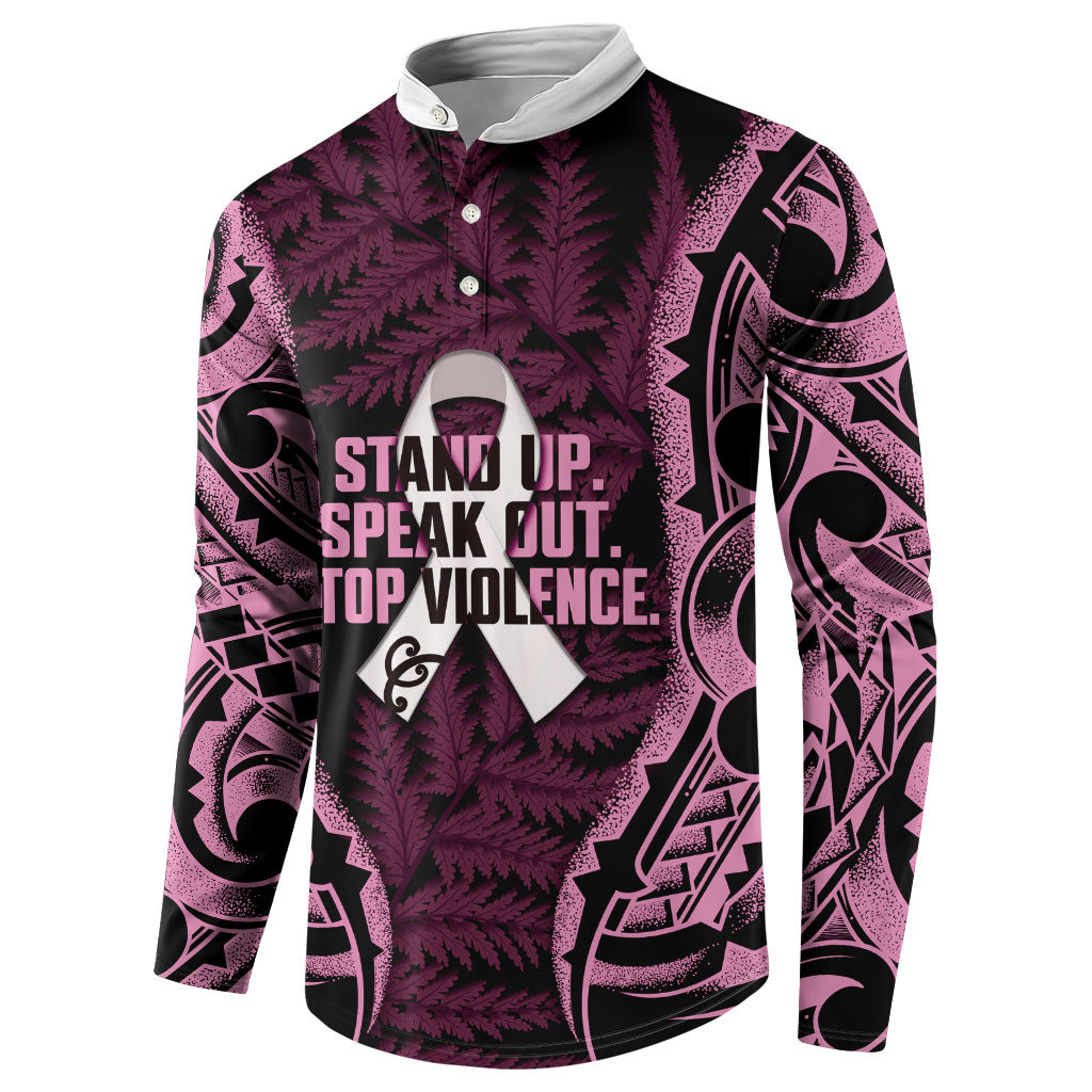 White Ribbon Day New Zealand Button Sweatshirt Respect Women Maori Pattern Pink LT14 - Polynesian Pride