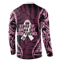 White Ribbon Day New Zealand Button Sweatshirt Respect Women Maori Pattern Pink LT14 - Polynesian Pride