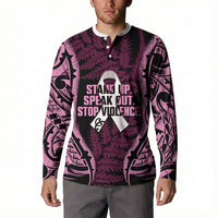 White Ribbon Day New Zealand Button Sweatshirt Respect Women Maori Pattern Pink LT14 - Polynesian Pride