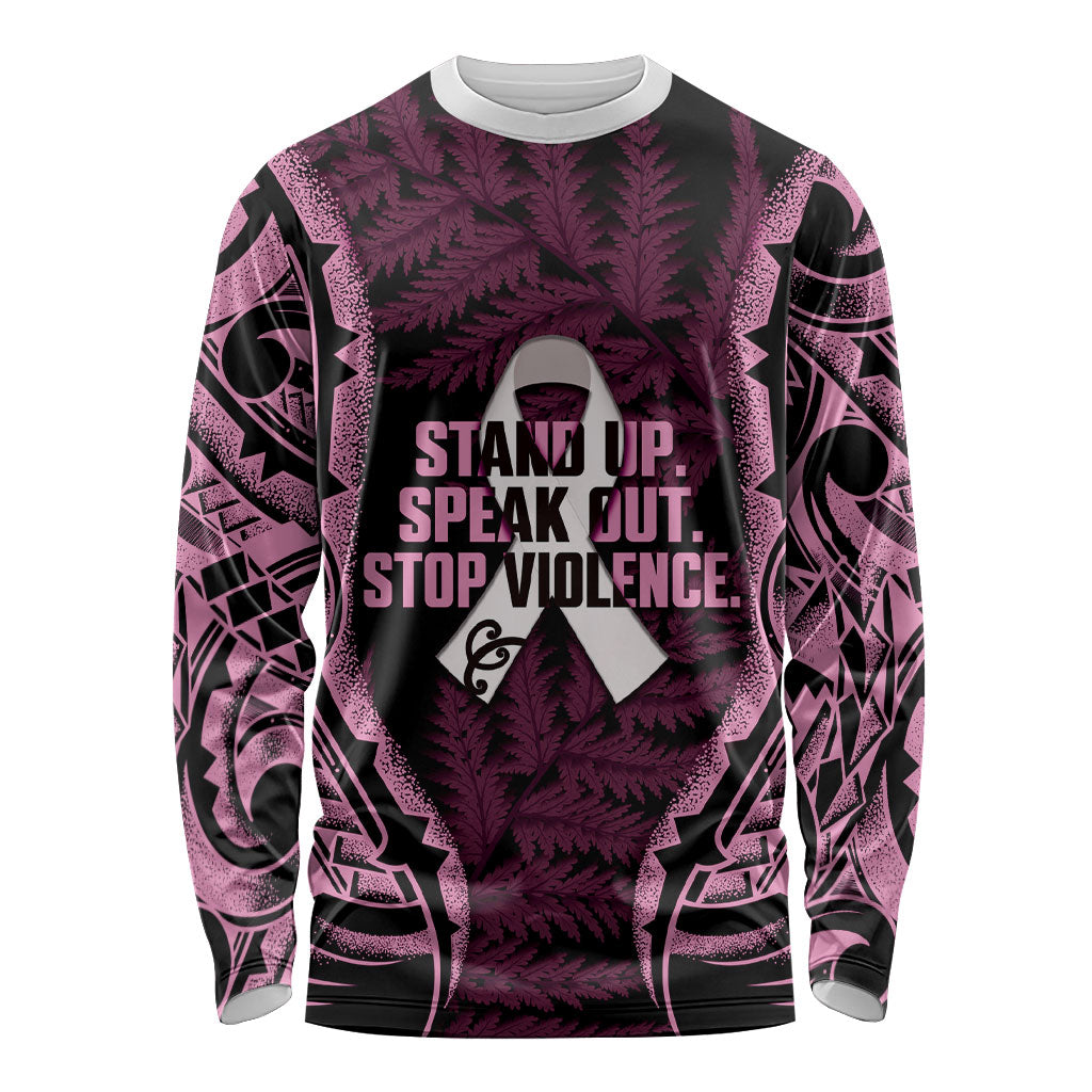White Ribbon Day New Zealand Long Sleeve Shirt Respect Women Maori Pattern Pink LT14 Unisex Pink - Polynesian Pride