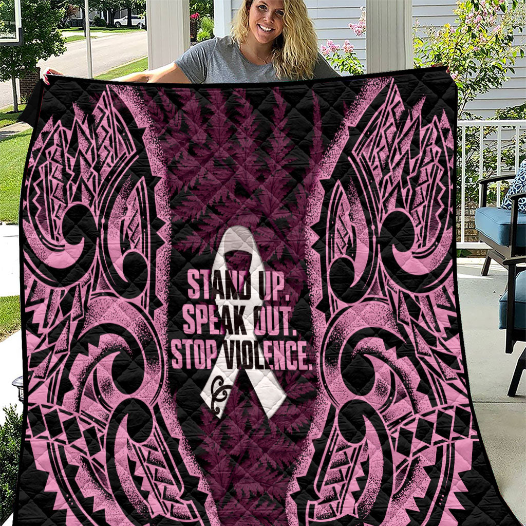 White Ribbon Day New Zealand Quilt Respect Women Maori Pattern Pink LT14 Pink - Polynesian Pride