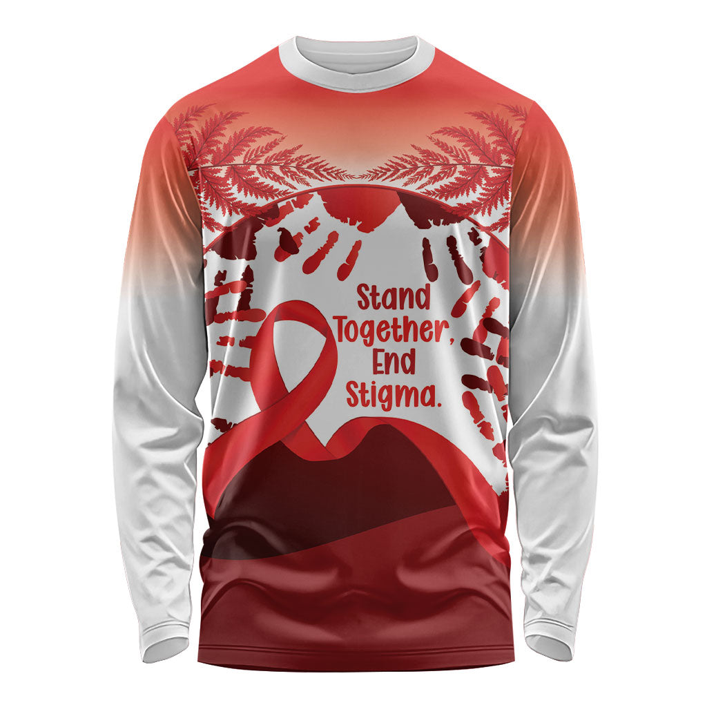 Red Ribbon Day New Zealand Long Sleeve Shirt Stand Together End Stigma NZ Fern LT14 Unisex Red - Polynesian Pride