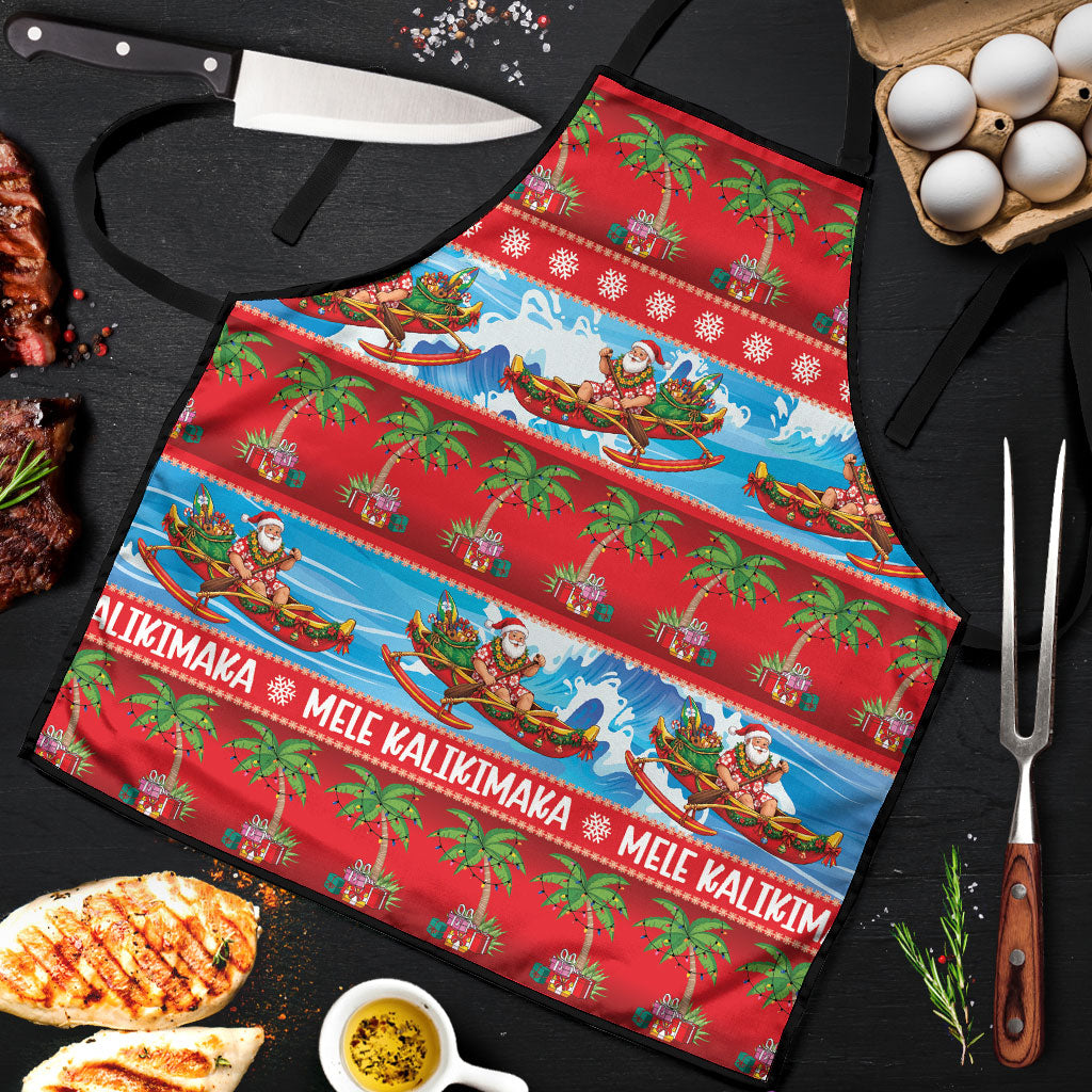 Hawaii Mele Kalikimaka Apron Outrigger Canoe Santa Festive Palm Seamless LT14 Red - Polynesian Pride