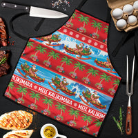 Hawaii Mele Kalikimaka Apron Outrigger Canoe Santa Festive Palm Seamless LT14 Red - Polynesian Pride