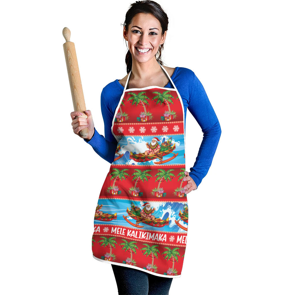 Hawaii Mele Kalikimaka Apron Outrigger Canoe Santa Festive Palm Seamless LT14 - Polynesian Pride