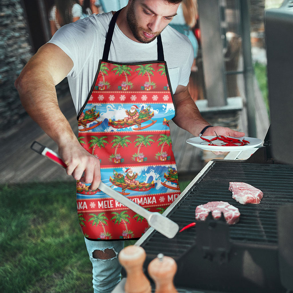 Hawaii Mele Kalikimaka Apron Outrigger Canoe Santa Festive Palm Seamless LT14 - Polynesian Pride