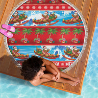 Hawaii Mele Kalikimaka Beach Blanket Outrigger Canoe Santa Festive Palm Seamless LT14 - Polynesian Pride