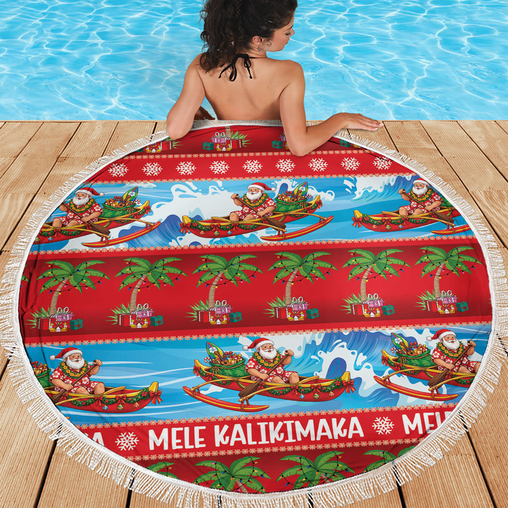 Hawaii Mele Kalikimaka Beach Blanket Outrigger Canoe Santa Festive Palm Seamless LT14 - Polynesian Pride