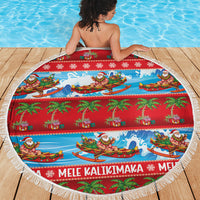 Hawaii Mele Kalikimaka Beach Blanket Outrigger Canoe Santa Festive Palm Seamless LT14 - Polynesian Pride