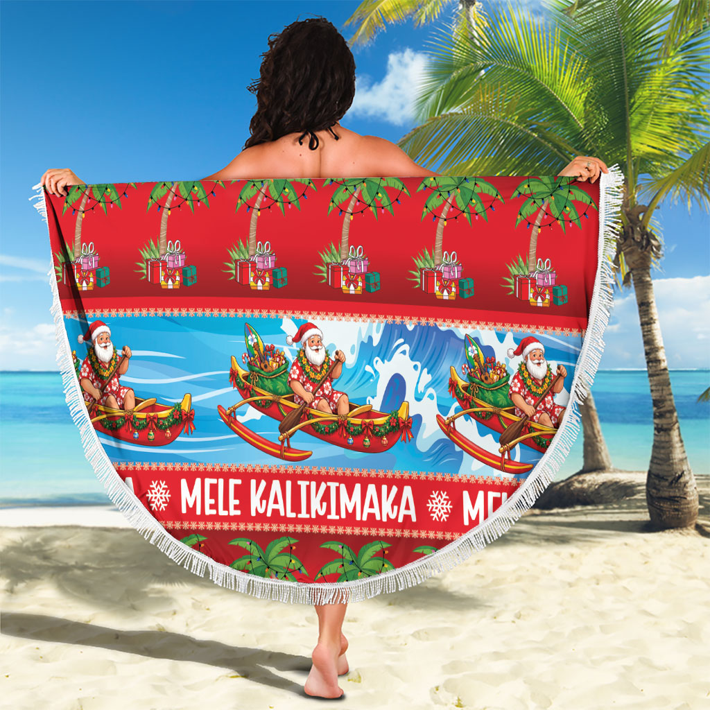 Hawaii Mele Kalikimaka Beach Blanket Outrigger Canoe Santa Festive Palm Seamless LT14 - Polynesian Pride