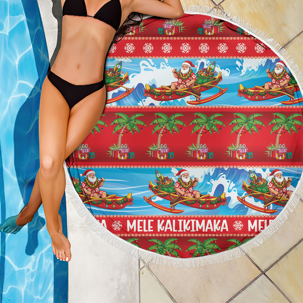 Hawaii Mele Kalikimaka Beach Blanket Outrigger Canoe Santa Festive Palm Seamless LT14 - Polynesian Pride