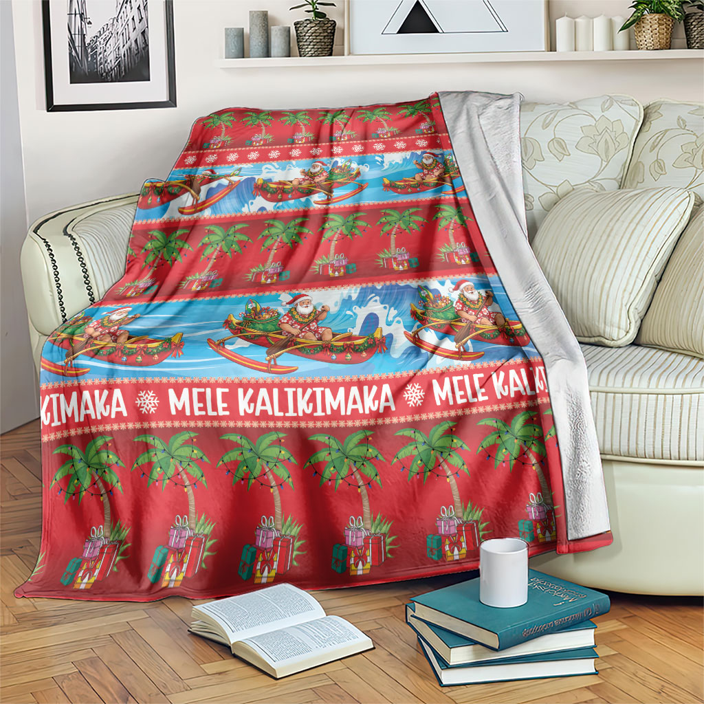 Hawaii Mele Kalikimaka Blanket Outrigger Canoe Santa Festive Palm Seamless LT14 Red - Polynesian Pride
