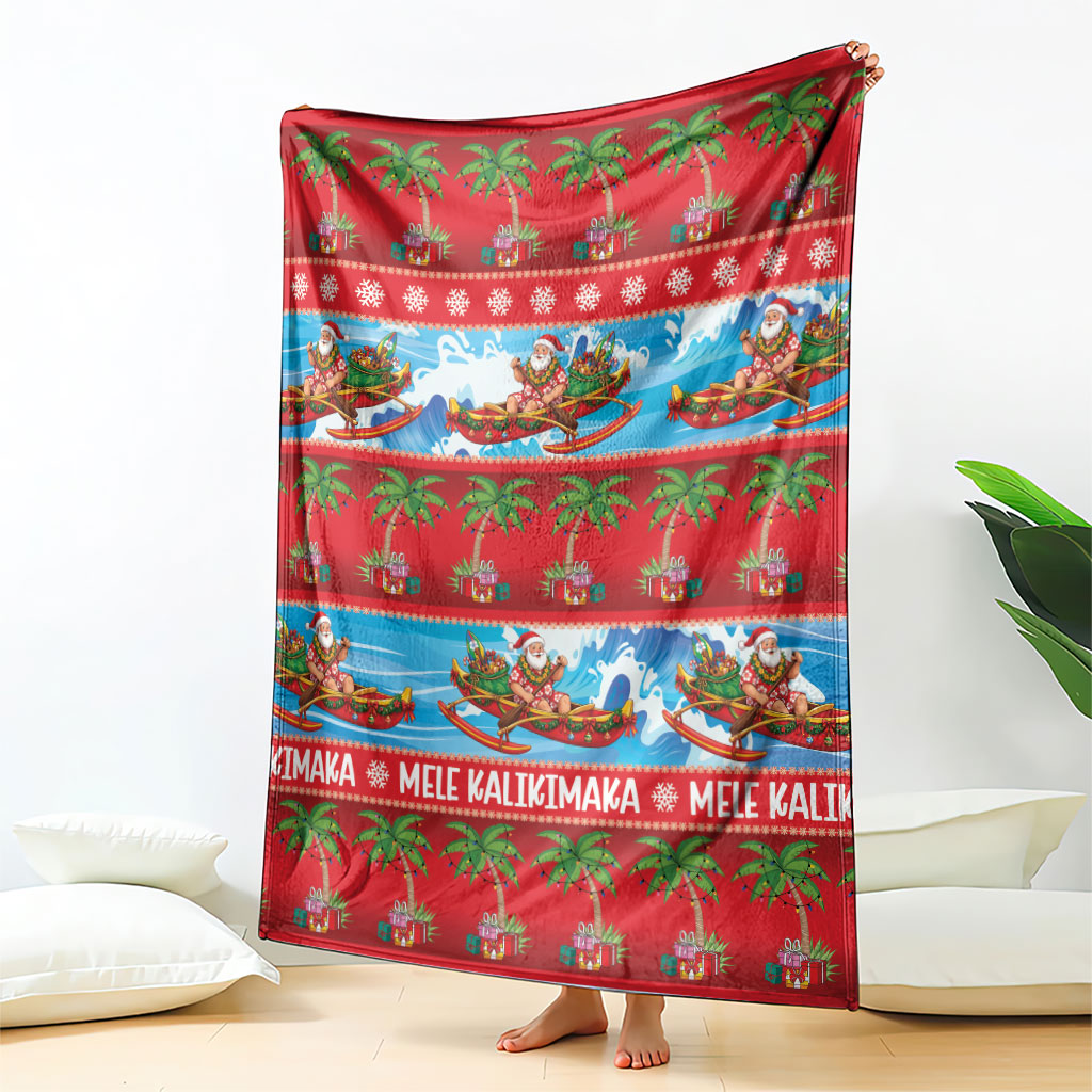Hawaii Mele Kalikimaka Blanket Outrigger Canoe Santa Festive Palm Seamless LT14 - Polynesian Pride