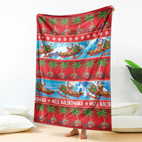 Hawaii Mele Kalikimaka Blanket Outrigger Canoe Santa Festive Palm Seamless LT14 - Polynesian Pride