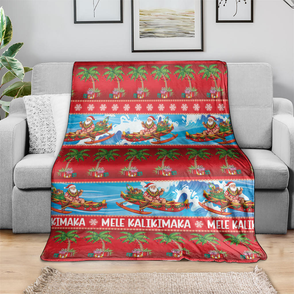 Hawaii Mele Kalikimaka Blanket Outrigger Canoe Santa Festive Palm Seamless LT14 - Polynesian Pride