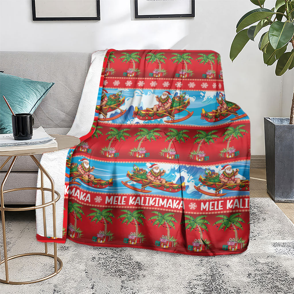 Hawaii Mele Kalikimaka Blanket Outrigger Canoe Santa Festive Palm Seamless LT14 - Polynesian Pride