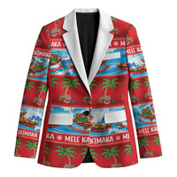 Hawaii Mele Kalikimaka Blazer Outrigger Canoe Santa Festive Palm Seamless LT14 Unisex Red - Polynesian Pride