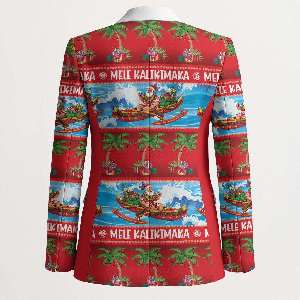 Hawaii Mele Kalikimaka Blazer Outrigger Canoe Santa Festive Palm Seamless LT14 - Polynesian Pride