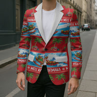 Hawaii Mele Kalikimaka Blazer Outrigger Canoe Santa Festive Palm Seamless LT14 - Polynesian Pride