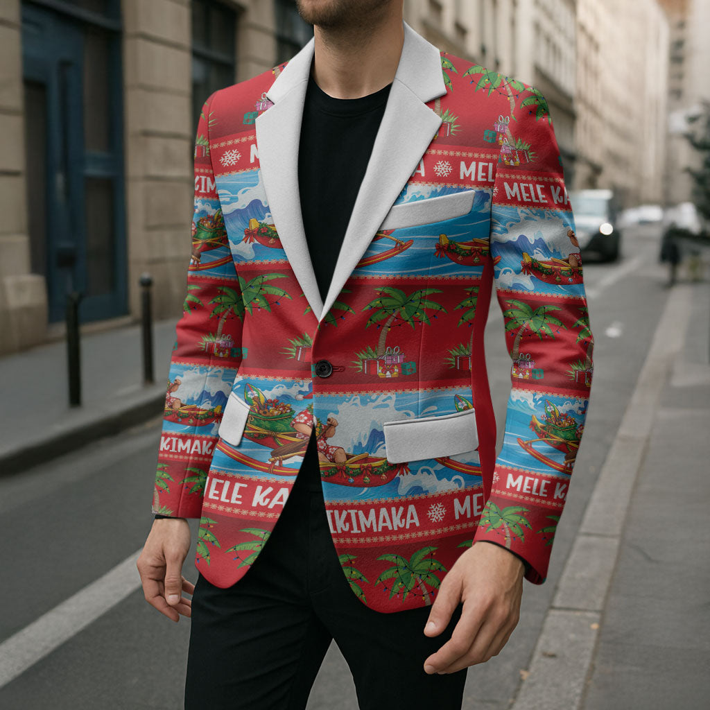 Hawaii Mele Kalikimaka Blazer Outrigger Canoe Santa Festive Palm Seamless LT14 - Polynesian Pride