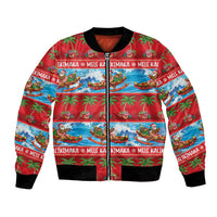 Hawaii Mele Kalikimaka Bomber Jacket Outrigger Canoe Santa Festive Palm Seamless LT14 Unisex Red - Polynesian Pride